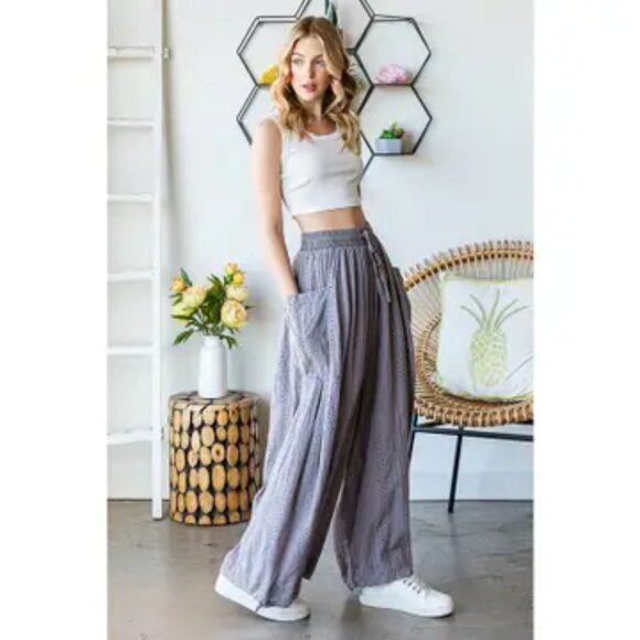 043 Oli & Hali Mineral Washed Wide Leg Lavendar Eyelet Knit Pants NEW Size XL